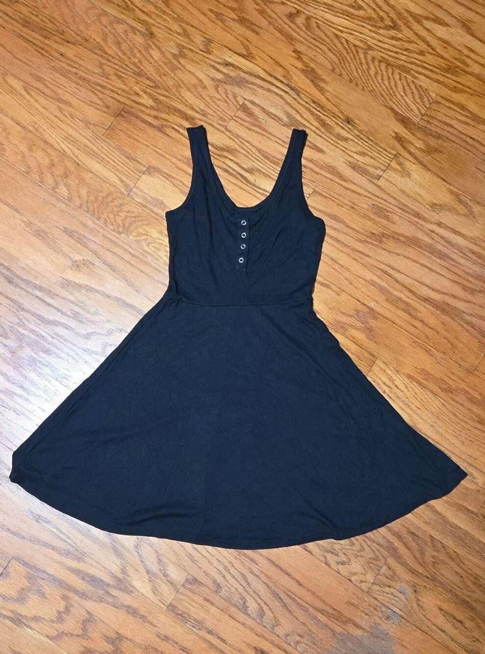 So Black Ribbed Mini Dress with Button Detail